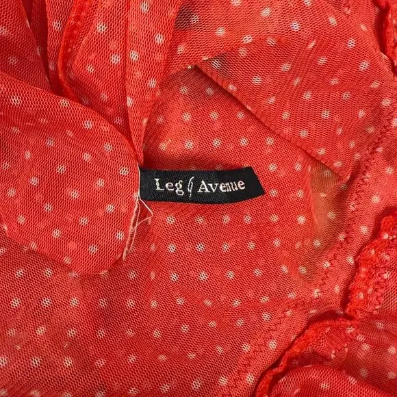 Red polka dot lace babydoll teddy mini slip dress bow lingerie - Leg Avenue - Picture 4 of 8